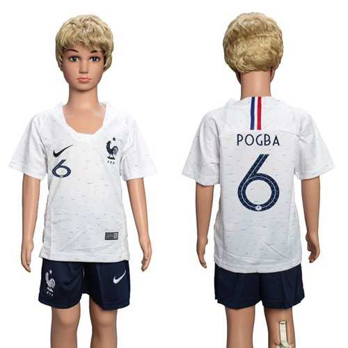 France #6 Pogba Away Kid Soccer Country Jersey