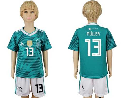 Germany #13 Muller Away Kid Soccer Country Jersey