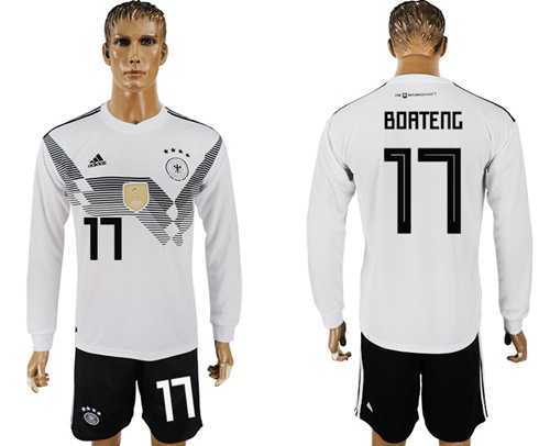 Germany #17 Boateng White Home Long Sleeves Soccer Country Jersey