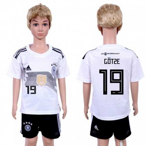 Germany #19 Gotze Home Kid Soccer Country Jersey