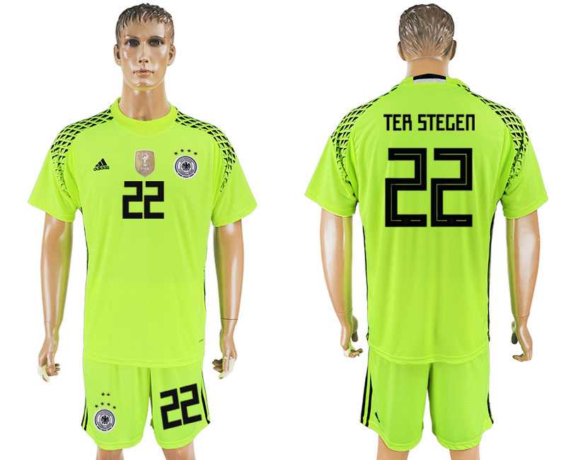Germany #22 TER STEGEN Fluorescent Green Goalkeeper 2018 FIFA World Cup Soccer Jersey