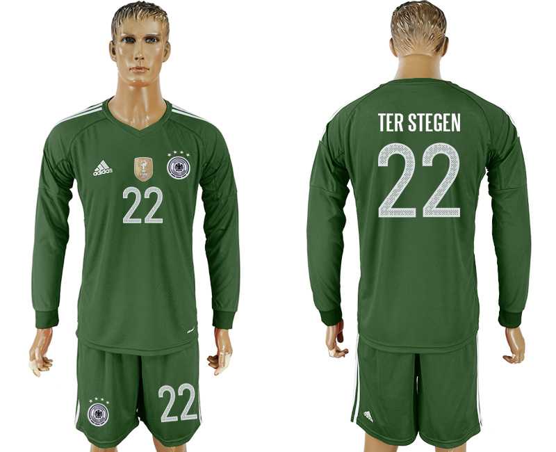 Germany #22 TER STEGEN Military Green Goalkeeper 2018 FIFA World Cup Long Sleeve Soccer Jersey