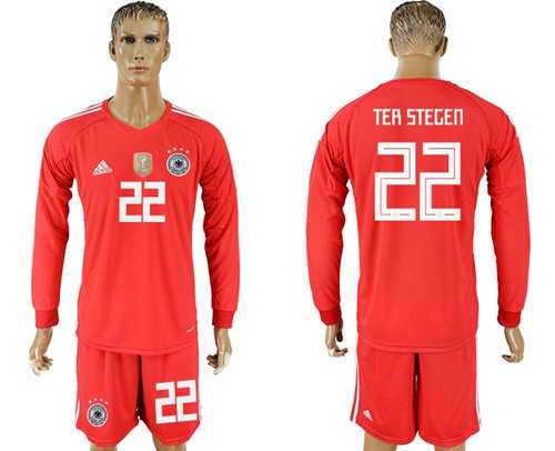 Germany #22 Ter Stegen Red Long Sleeves Goalkeeper Soccer Country Jersey