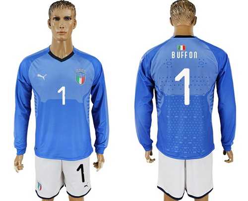 Italy #1 Buffon Blue Home Long Sleeves Soccer Country Jersey