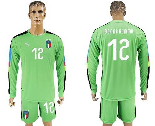 Italy #12 Donna Rumma Green Long Sleeves Goalkeeper Soccer Country Jersey