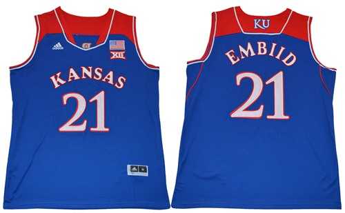Kansas Jayhawks #21 Joel Embiid Royal Blue Basketball Authentic Stitched NCAA