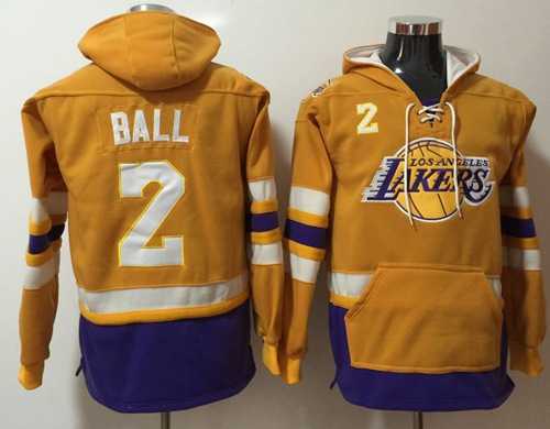 Los Angeles Lakers #2 Lonzo Ball Gold Name & Number Pullover NBA Hoodie