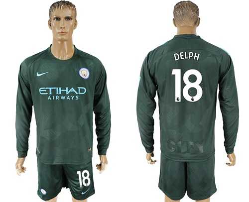 Manchester City #18 Delph Sec Away Long Sleeves Soccer Club Jersey