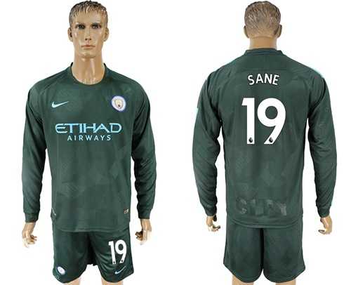Manchester City #19 Sane Sec Away Long Sleeves Soccer Club Jersey
