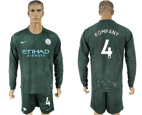 Manchester City #4 Kompany Sec Away Long Sleeves Soccer Club Jersey