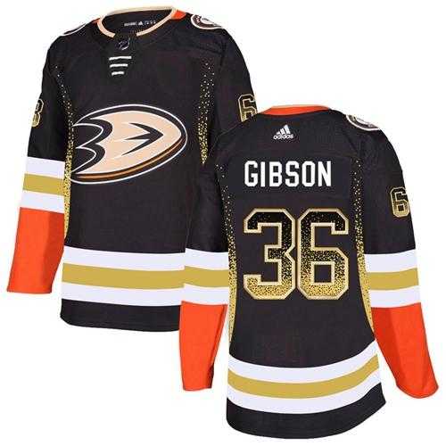 Men's Adidas Anaheim Ducks #36 John Gibson Black Home Authentic Drift Fashion Stitched NHL Jersey
