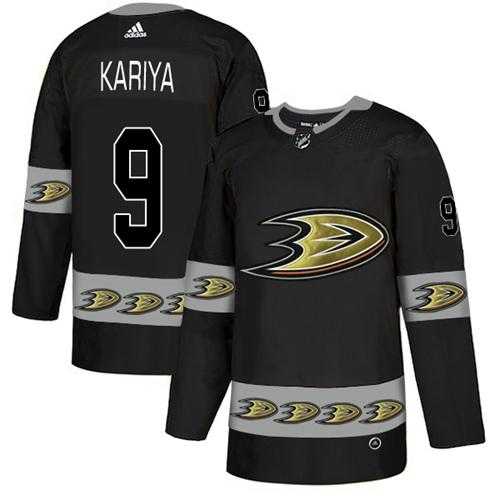 Men's Adidas Anaheim Ducks #9 Paul Kariya Black Authentic Team Logo Fashion Stitched NHL Jersey