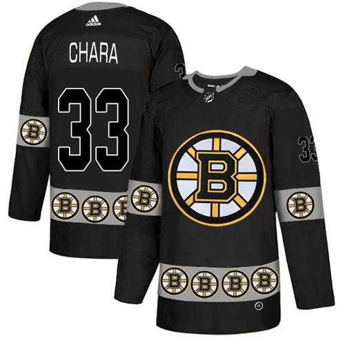 Men's Adidas Boston Bruins #33 Zdeno Chara Black Authentic Team Logo Fashion Stitched NHL Jersey