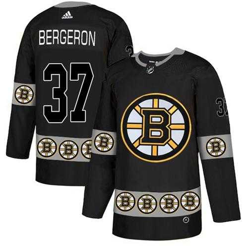 Men's Adidas Boston Bruins #37 Patrice Bergeron Black Authentic Team Logo Fashion Stitched NHL Jersey