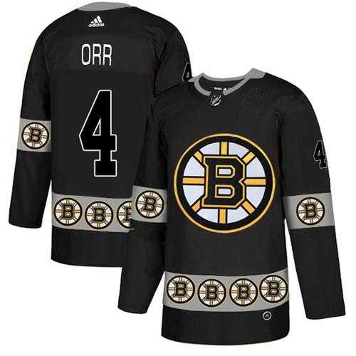 Men's Adidas Boston Bruins #4 Bobby Orr Black Authentic Team Logo Fashion Stitched NHL Jersey