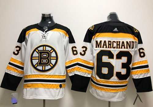 Men's Adidas Boston Bruins #63 Brad Marchand White Road Authentic Stitched NHL