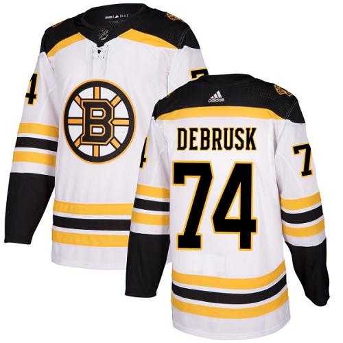 Men's Adidas Boston Bruins #74 Jake DeBrusk White Road Authentic Stitched NHL Jersey