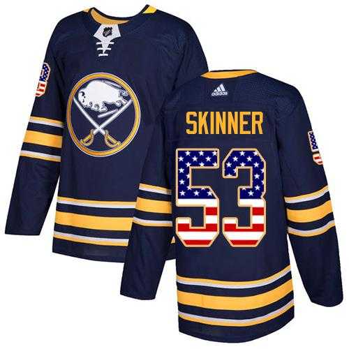 Men's Adidas Buffalo Sabres #53 Jeff Skinner Navy Blue Home Authentic USA Flag Stitched NHL Jersey