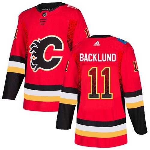 Men's Adidas Calgary Flames #11 Mikael Backlund Red Home Authentic Drift Fashion Stitched NHL Jersey