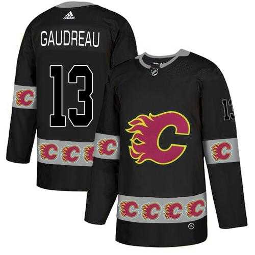 Men's Adidas Calgary Flames #13 Johnny Gaudreau Black Authentic Team Logo Fashion Stitched NHL Jersey