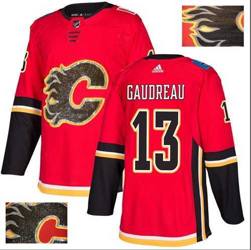 Men's Adidas Calgary Flames #13 Johnny Gaudreau Red Home Authentic Fashion Gold Stitched NHL