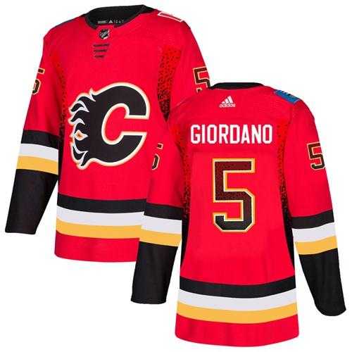 Men's Adidas Calgary Flames #5 Mark Giordano Red Home Authentic Drift Fashion Stitched NHL Jersey