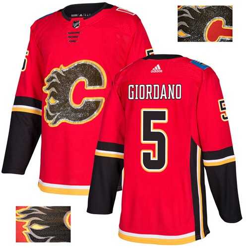 Men's Adidas Calgary Flames #5 Mark Giordano Red Home Authentic Fashion Gold Stitched NHL