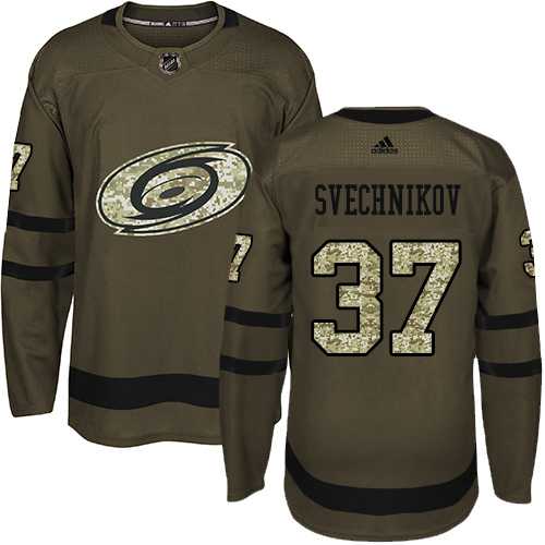 Men's Adidas Carolina Hurricanes #37 Andrei Svechnikov Green Salute to Service Stitched NHL Jersey
