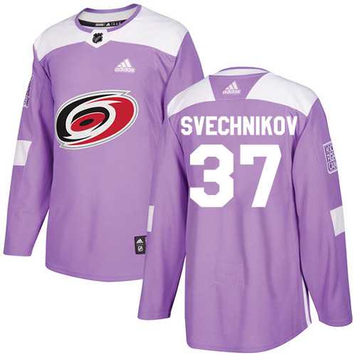 Men's Adidas Carolina Hurricanes #37 Andrei Svechnikov Purple Authentic Fights Cancer Stitched NHL Jersey
