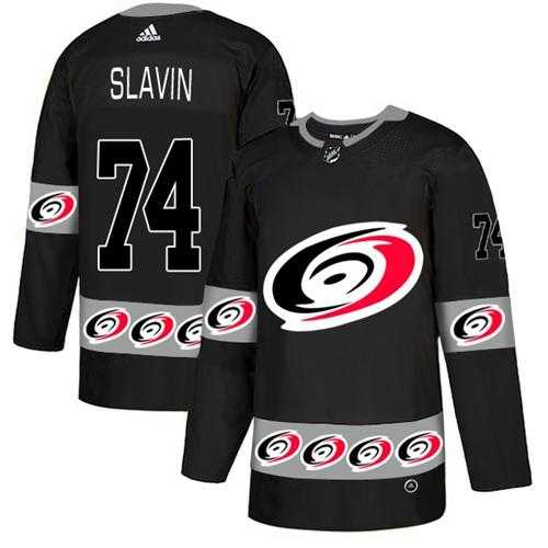 Men's Adidas Carolina Hurricanes #74 Jaccob Slavin Black Authentic Team Logo Fashion Stitched NHL Jersey
