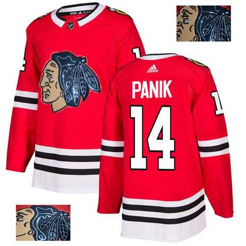Men's Adidas Chicago Blackhawks #14 Richard Panik Red Home Authentic Fashion Gold Stitched NHL