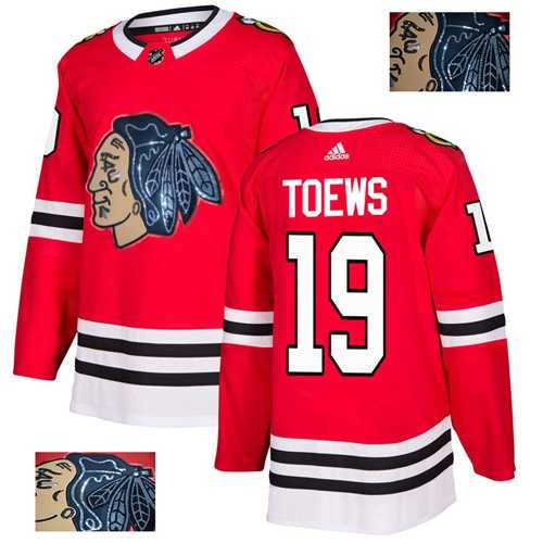 Men's Adidas Chicago Blackhawks #19 Jonathan Toews Red Home Authentic Fashion Gold Stitched NHL