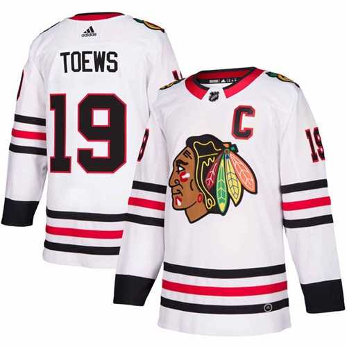 Men's Adidas Chicago Blackhawks #19 Jonathan Toews White Road Authentic Stitched NHL