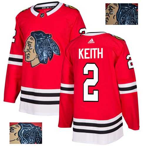 Men's Adidas Chicago Blackhawks #2 Duncan Keith Red Home Authentic Fashion Gold Stitched NHL