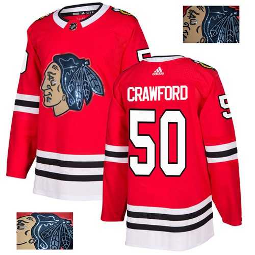 Men's Adidas Chicago Blackhawks #50 Corey Crawford Red Home Authentic Fashion Gold Stitched NHL