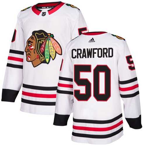 Men's Adidas Chicago Blackhawks #50 Corey Crawford White Road Authentic Stitched NHL