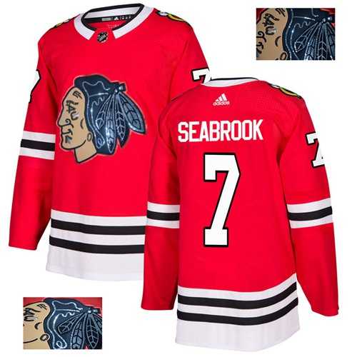 Men's Adidas Chicago Blackhawks #7 Brent Seabrook Red Home Authentic Fashion Gold Stitched NHL
