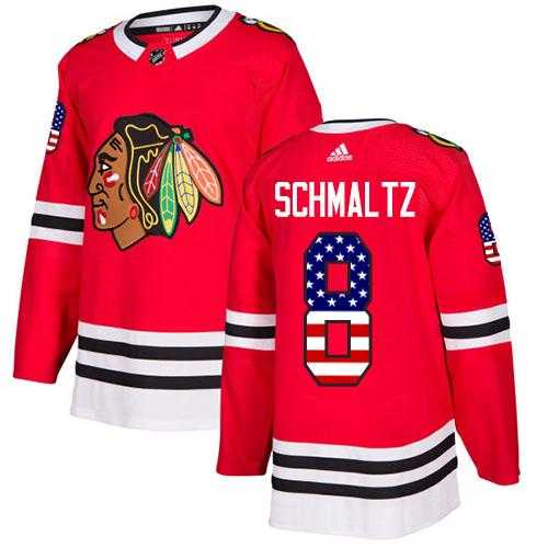 Men's Adidas Chicago Blackhawks #8 Nick Schmaltz Red Home Authentic USA Flag Stitched NHL Jersey