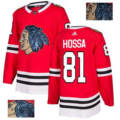 Men's Adidas Chicago Blackhawks #81 Marian Hossa Red Home Authentic Fashion Gold Stitched NHL