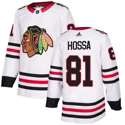 Men's Adidas Chicago Blackhawks #81 Marian Hossa White Road Authentic Stitched NHL
