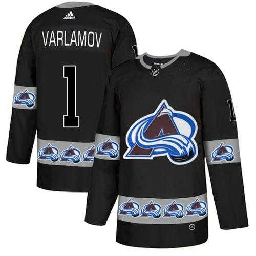 Men's Adidas Colorado Avalanche #1 Semyon Varlamov Black Authentic Team Logo Fashion Stitched NHL Jersey