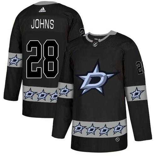Men's Adidas Dallas Stars #28 Stephen Johns Black Authentic Team Logo Fashion Stitched NHL Jersey