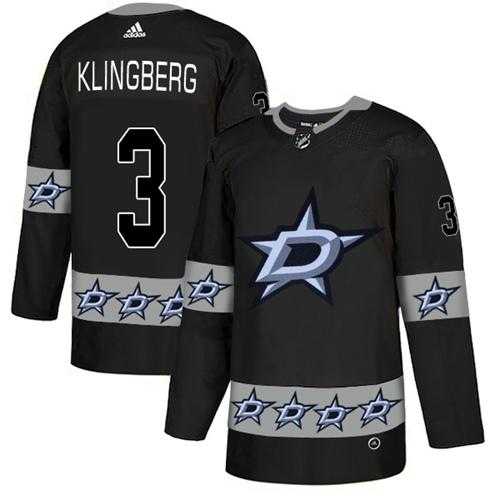 Men's Adidas Dallas Stars #3 John Klingberg Black Authentic Team Logo Fashion Stitched NHL Jersey