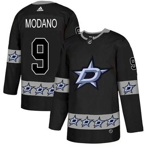 Men's Adidas Dallas Stars #9 Mike Modano Black Authentic Team Logo Fashion Stitched NHL Jersey