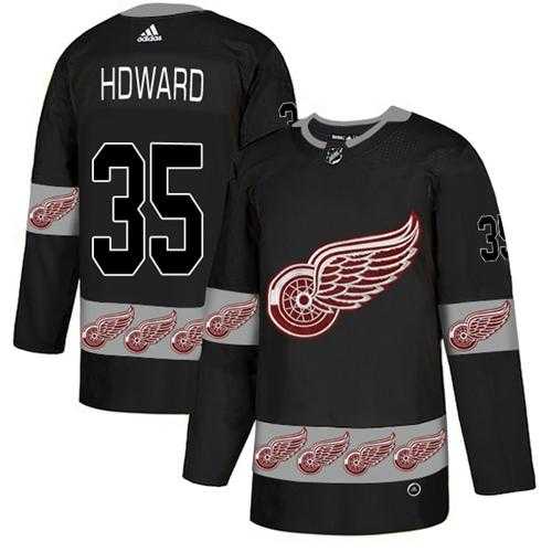 Men's Adidas Detroit Red Wings #35 Jimmy Howard Black Authentic Team Logo Fashion Stitched NHL Jersey
