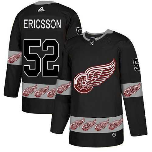Men's Adidas Detroit Red Wings #52 Jonathan Ericsson Black Authentic Team Logo Fashion Stitched NHL Jersey