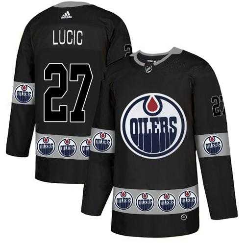 Men's Adidas Edmonton Oilers #27 Milan Lucic Black Authentic Team Logo Fashion Stitched NHL Jersey
