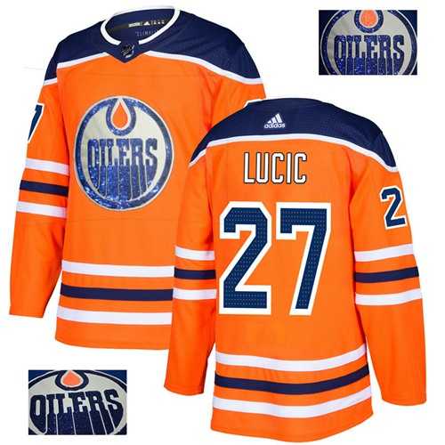 Men's Adidas Edmonton Oilers #27 Milan Lucic Orange Home Authentic Fashion Gold Stitched NHL