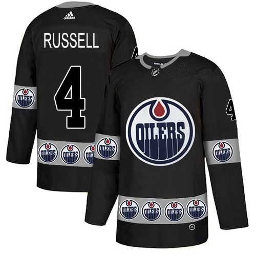 Men's Adidas Edmonton Oilers #4 Kris Russell Black Authentic Team Logo Fashion Stitched NHL Jersey