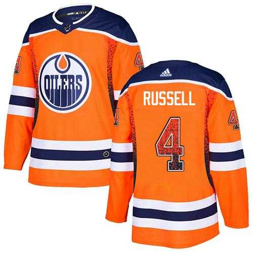 Men's Adidas Edmonton Oilers #4 Kris Russell Orange Home Authentic Drift Fashion Stitched NHL Jersey
